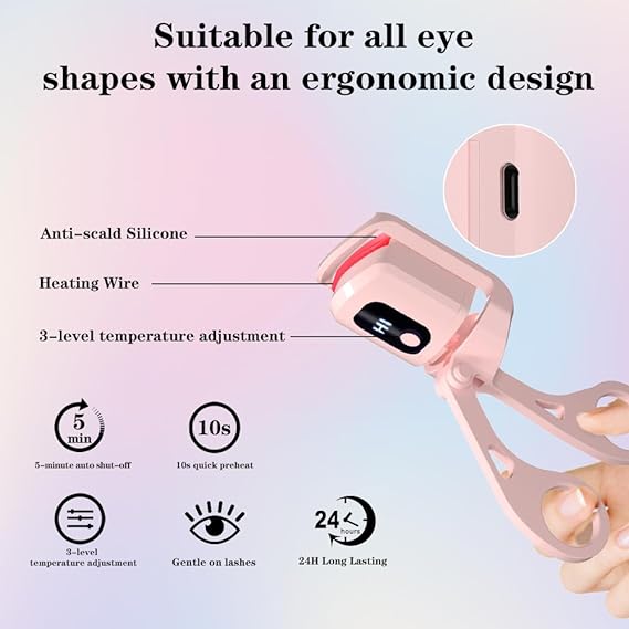 USB Rechargeable Heated Eyelash Curler with 3 Heating Modes